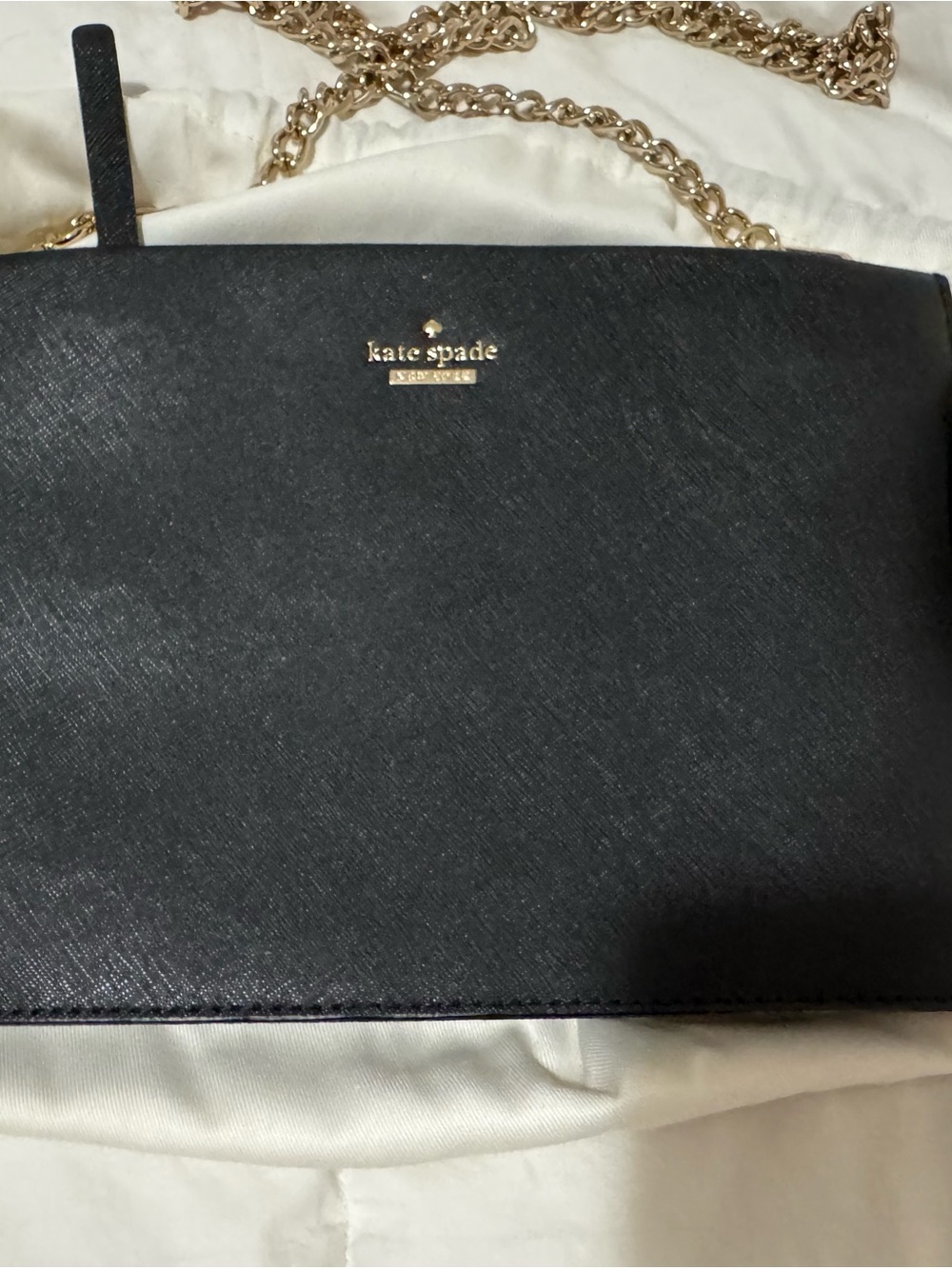 kate spade Black Saffiano Crossbody with Gold Chain